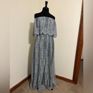 Baltic Born off-shoulder lace maxi dress, light blue